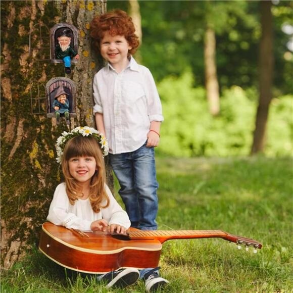 Garden Gnome Statue,Elf Out The Door Tree Hugger -5.9Inch,Funny Garden TreeDecor - Picture 7 of 8